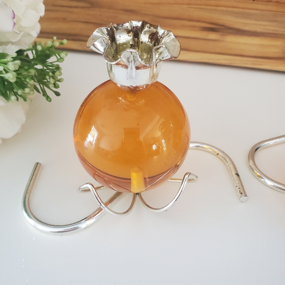 2 Vintage Lucite Round Ball Candle Stick Holders - Amber / Orange Colour - Picture 2 of 9